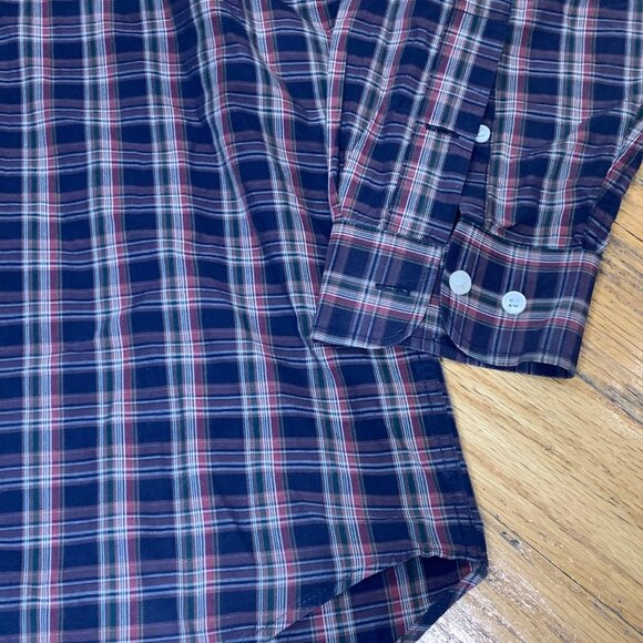 T. Harris London Gentlemans Fit Plaid Long Sleeve Button-Up Shirt L Navy/Red - Picture 2 of 5